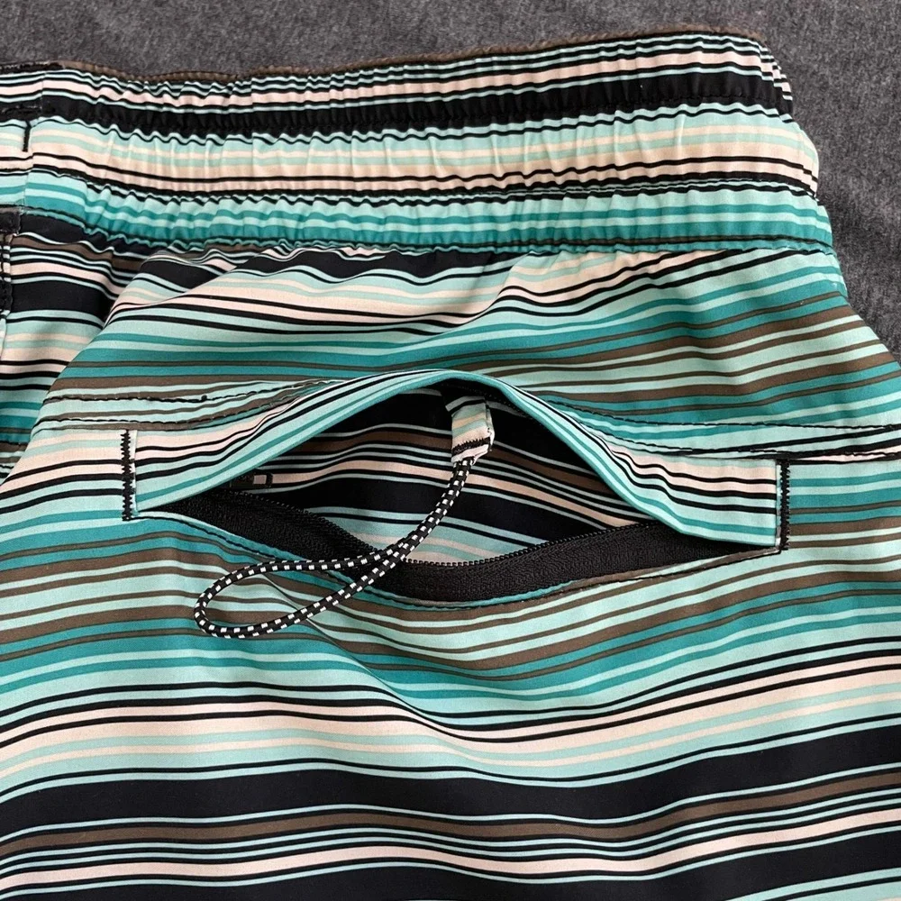 Billabong‎ Mens Striped Board Shorts Teal Green Black White Swim Trunks Large